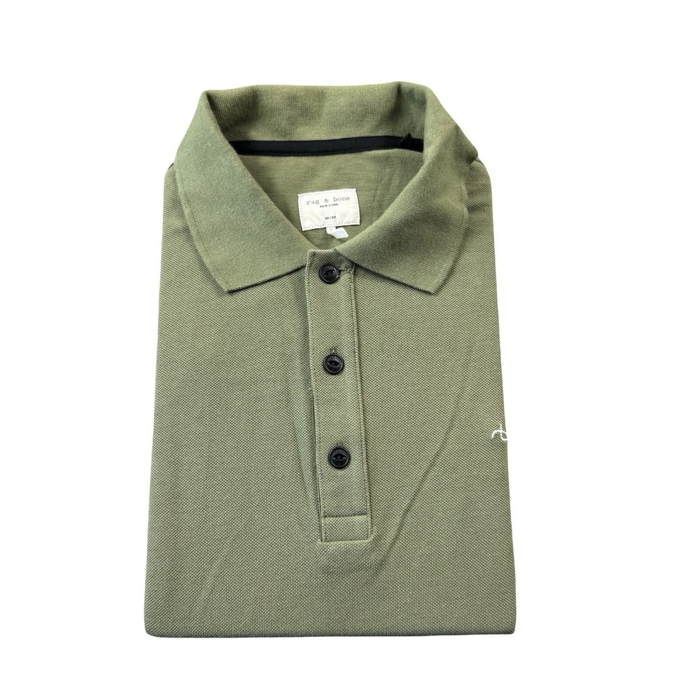 Rag & Bone Green Utility Button SS Cotton Polo Shirt Mens Size Medium